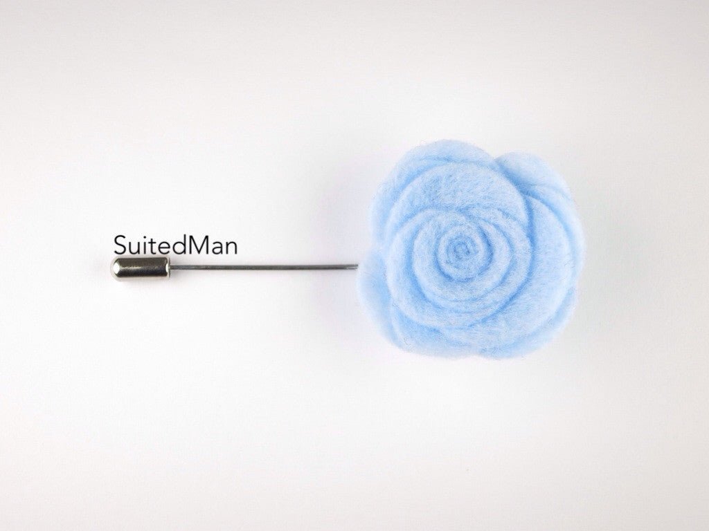 Pin Lapel Flower, Felt, Rose, Baby Blue - SuitedMan