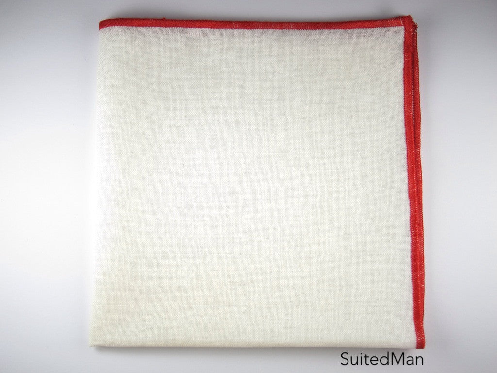 Pocket Square, Antique White/Red - SuitedMan