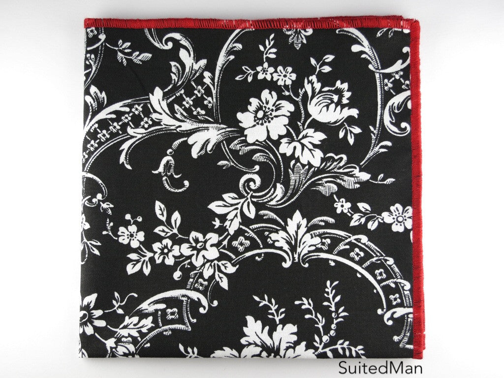 Pocket Square, Black/Red Floral - SuitedMan