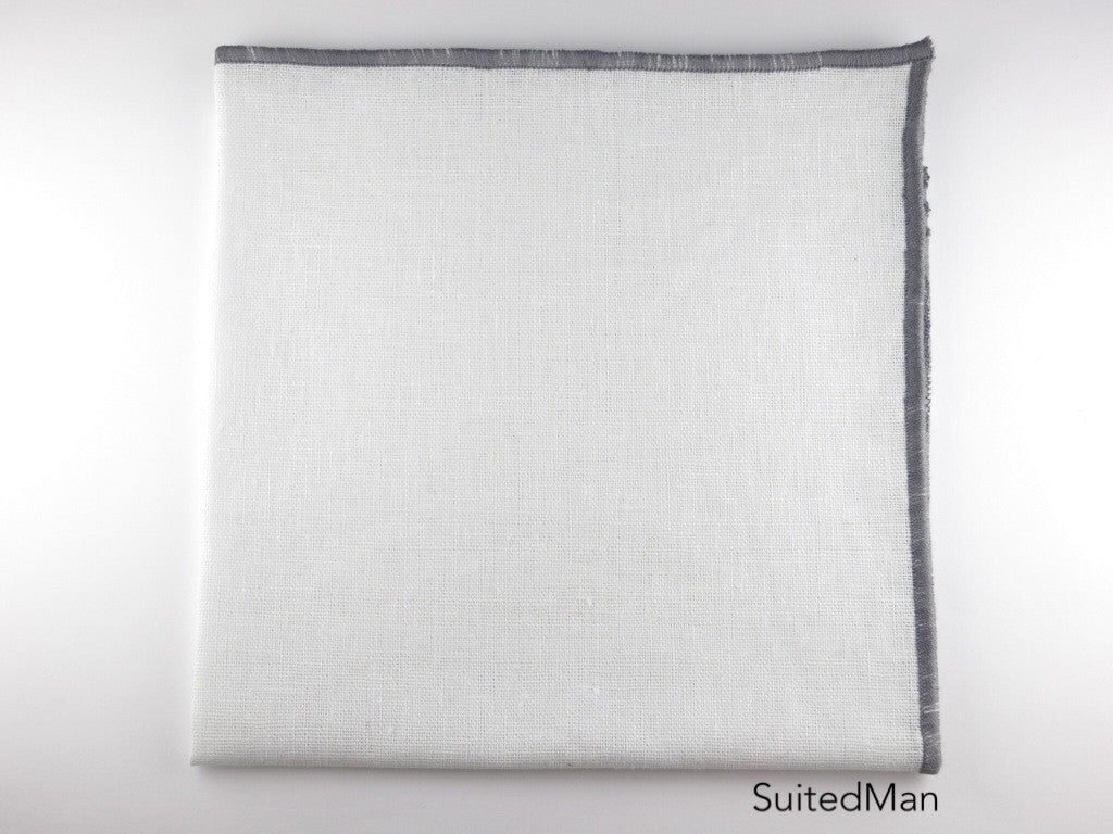 Pocket Square, Linen, White/Gray - SuitedMan