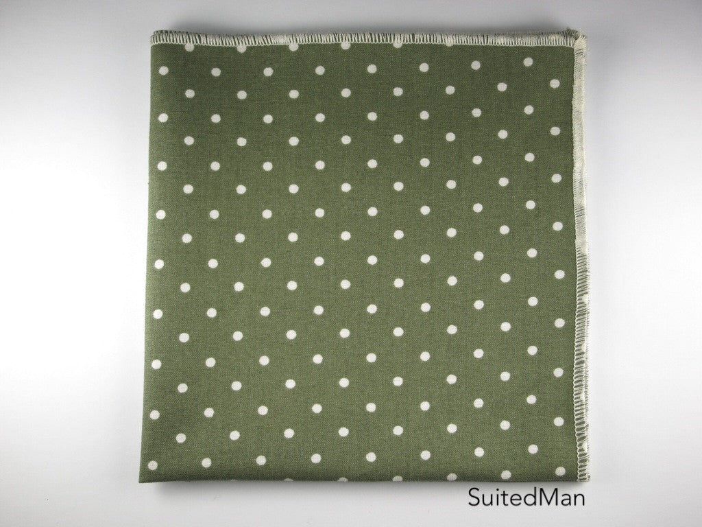 Pocket Square, Polka Dots, Olive/White - SuitedMan