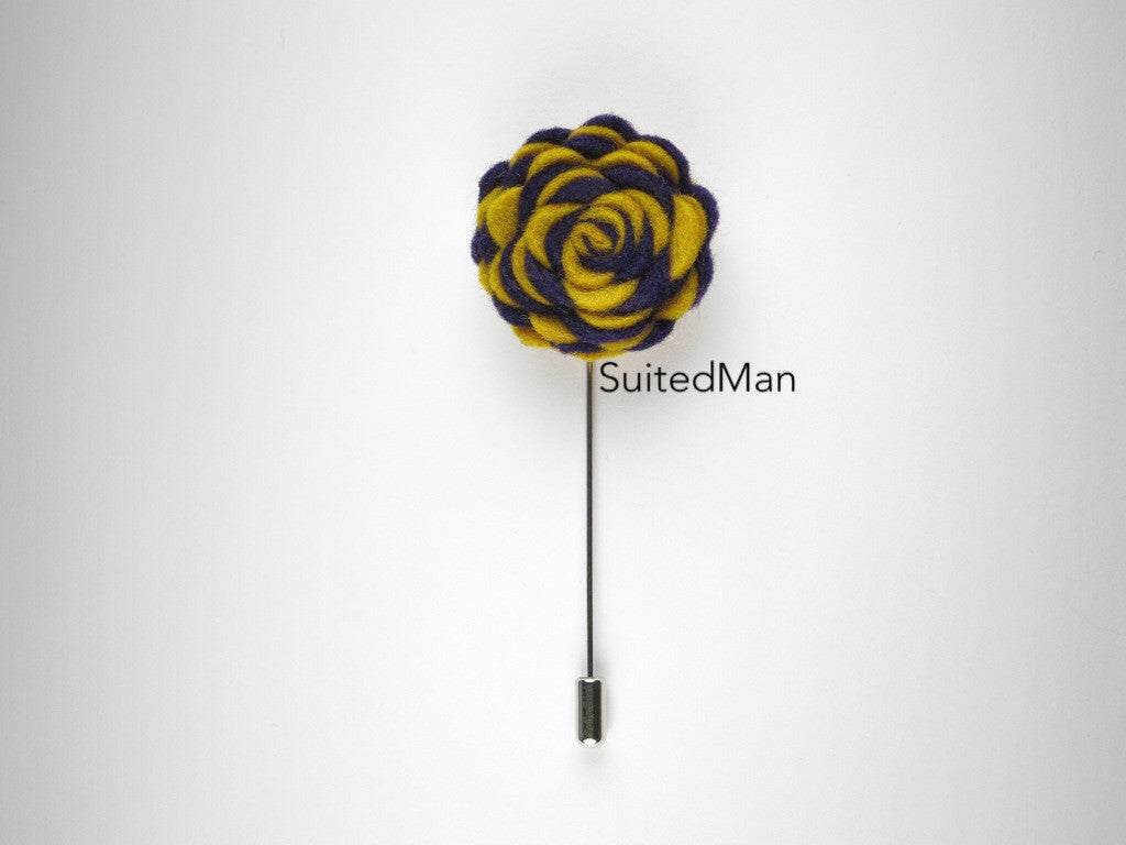 Pin Lapel Flower, Felt, Colorway, Old Gold/Deep Purple - SuitedMan