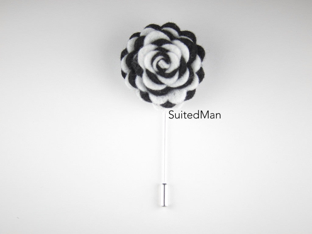 Pin Lapel Flower, Felt, Colorway, Black/White - SuitedMan