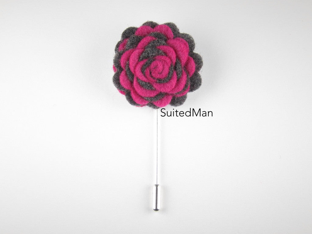 Pin Lapel Flower, Felt, Colorway, Magenta/Dark Grey - SuitedMan