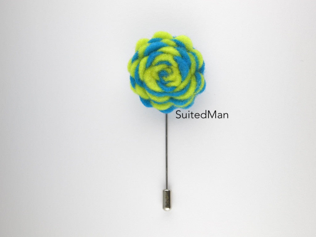 Pin Lapel Flower, Felt, Colorway, Mimosa/Aqua Blue - SuitedMan
