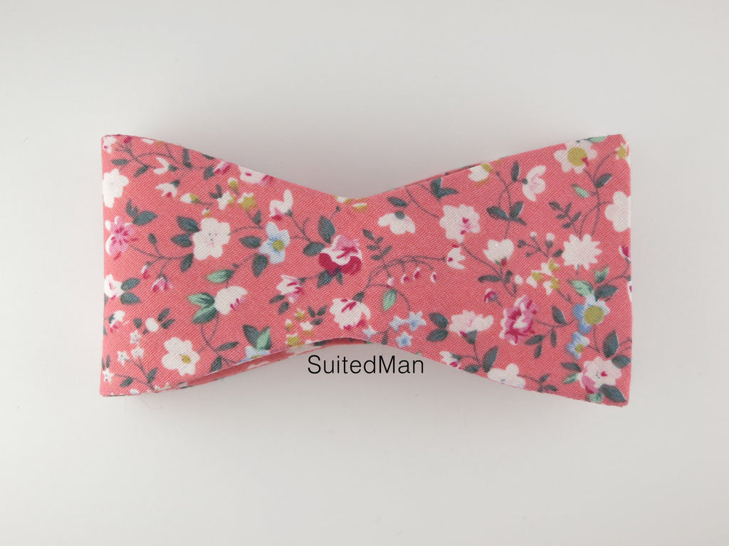 Floral Bow Tie, Pink Fleurs Jolies, Flat End - SuitedMan