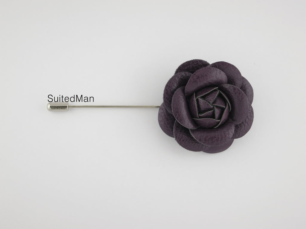 Lapel Flower, Leather Camellia, Plum - SuitedMan