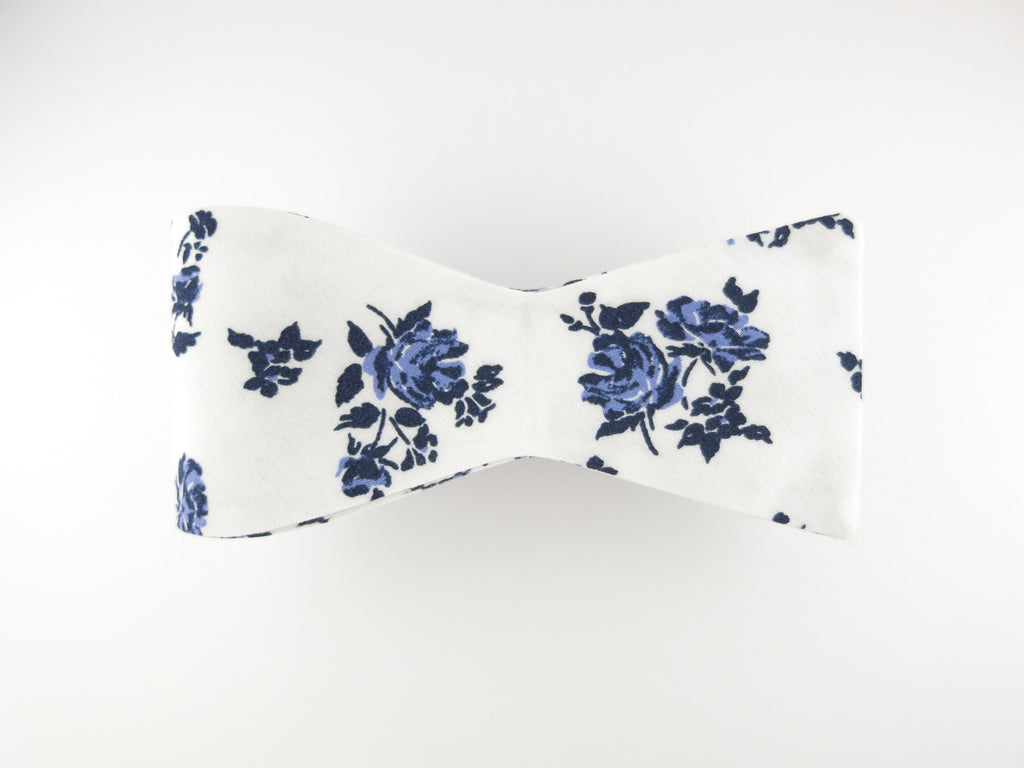 Floral Bow Tie, Blue Violet Rose, Flat End - SuitedMan