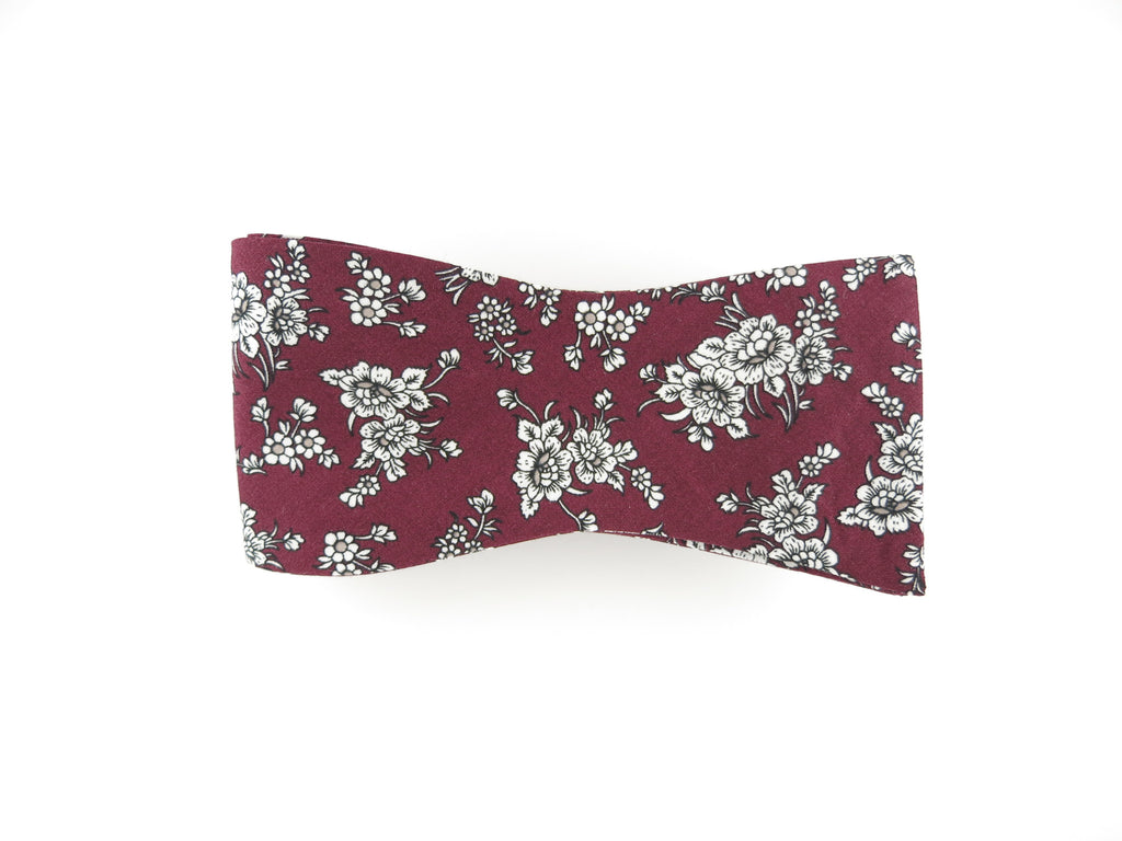 Floral Bow Tie, Burgundy Noir, Flat End - SuitedMan
