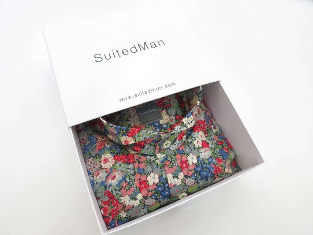 SuitedMan D'Italia, Liberty of London, Fleurs Red/Blue, Cutaway Collar - SuitedMan