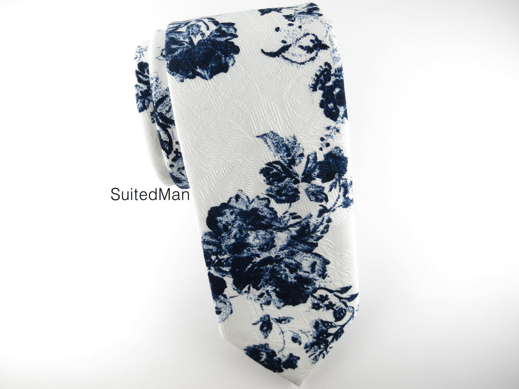 Floral Tie, Navy Rose Brocade - SuitedMan