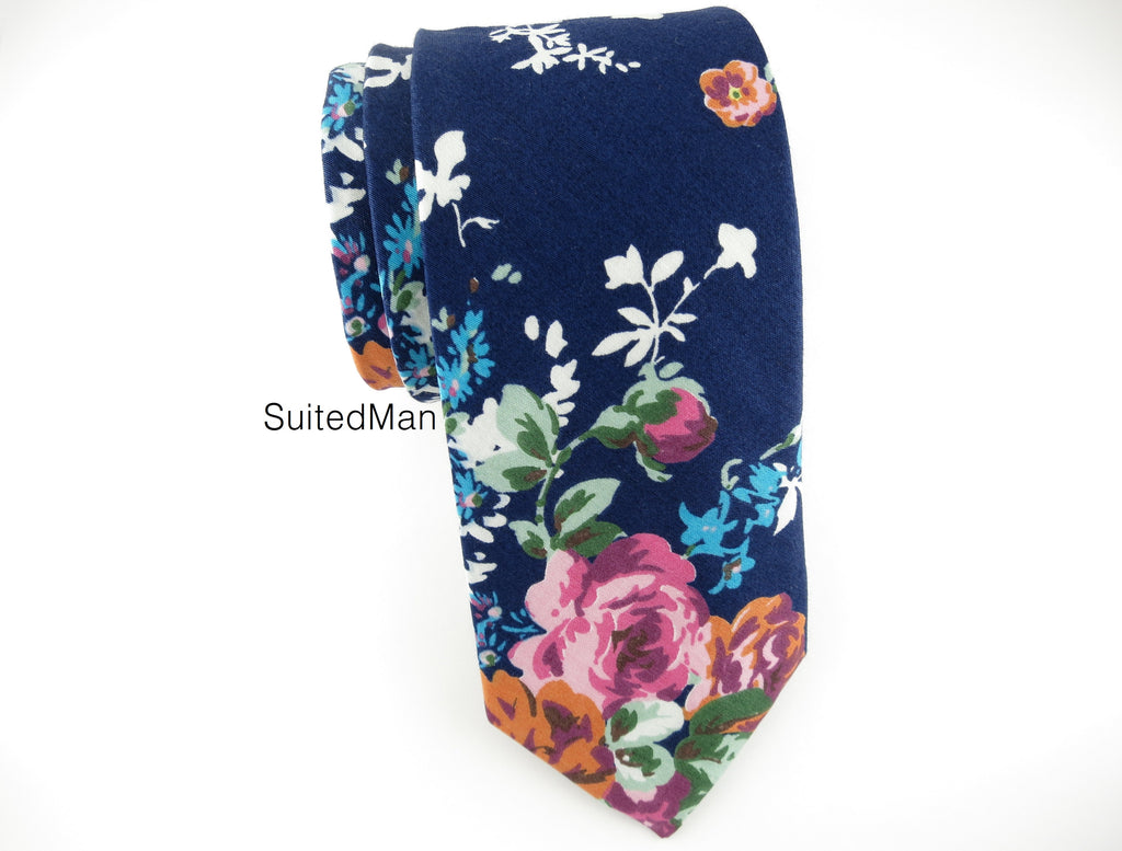 Floral Tie, Navy Fuchsia - SuitedMan