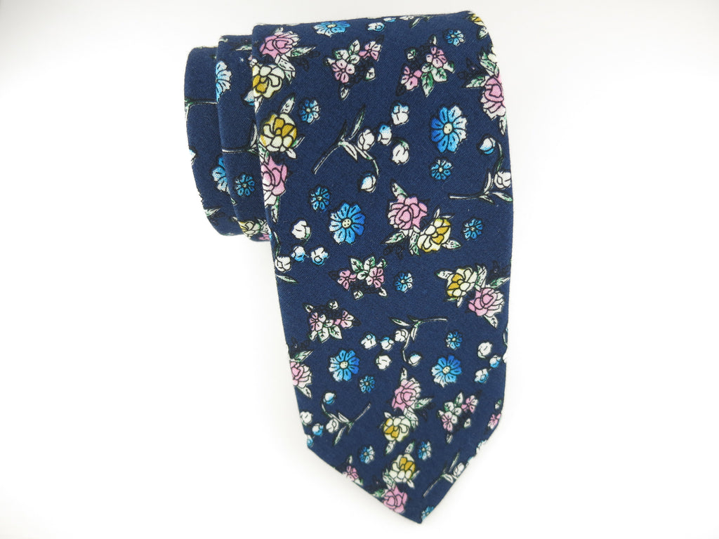 Floral Tie, Navy/Pink Blossom - SuitedMan