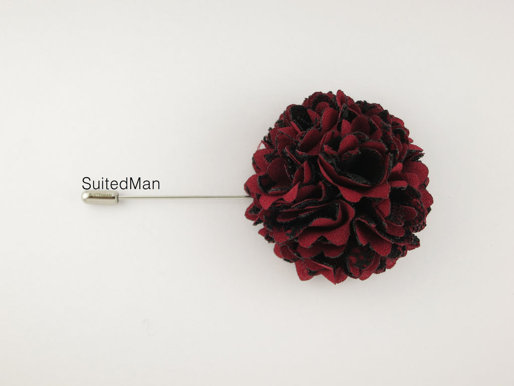 Lapel Flower, Ball, Red/Black - SuitedMan
