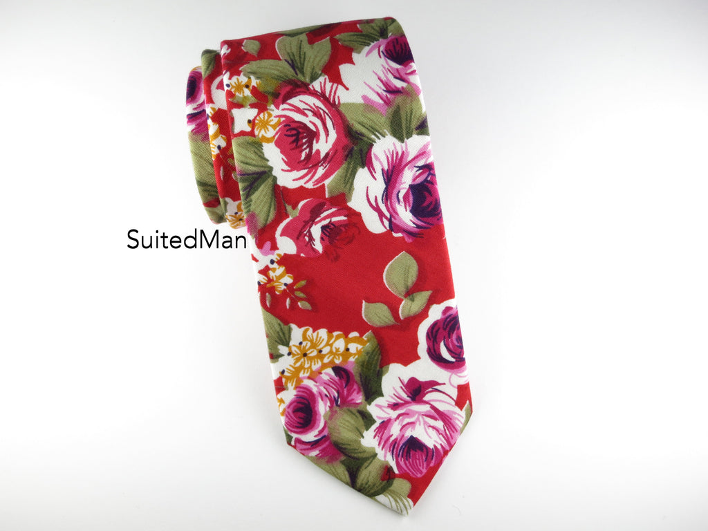 Floral Tie, Red Floral - SuitedMan