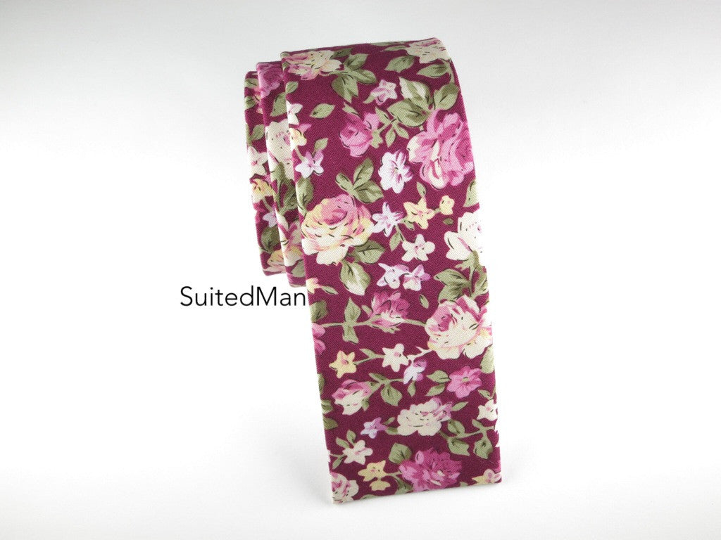 Floral Tie, Violet Rose, Flat End - SuitedMan