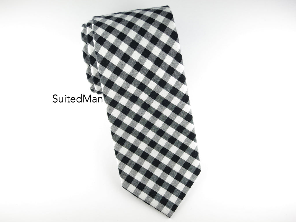 Tie, Gingham, Black - SuitedMan