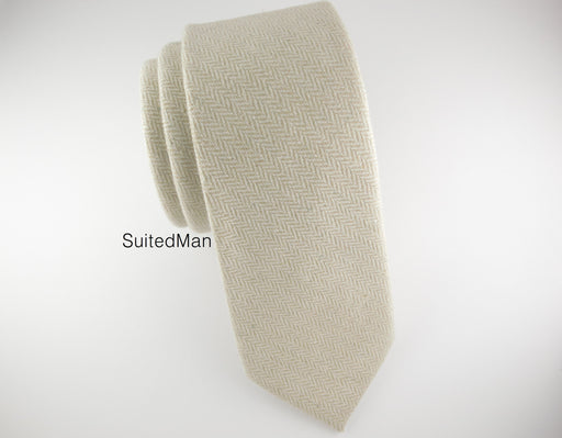 Tie, Wool, Antique White Herringbone - SuitedMan