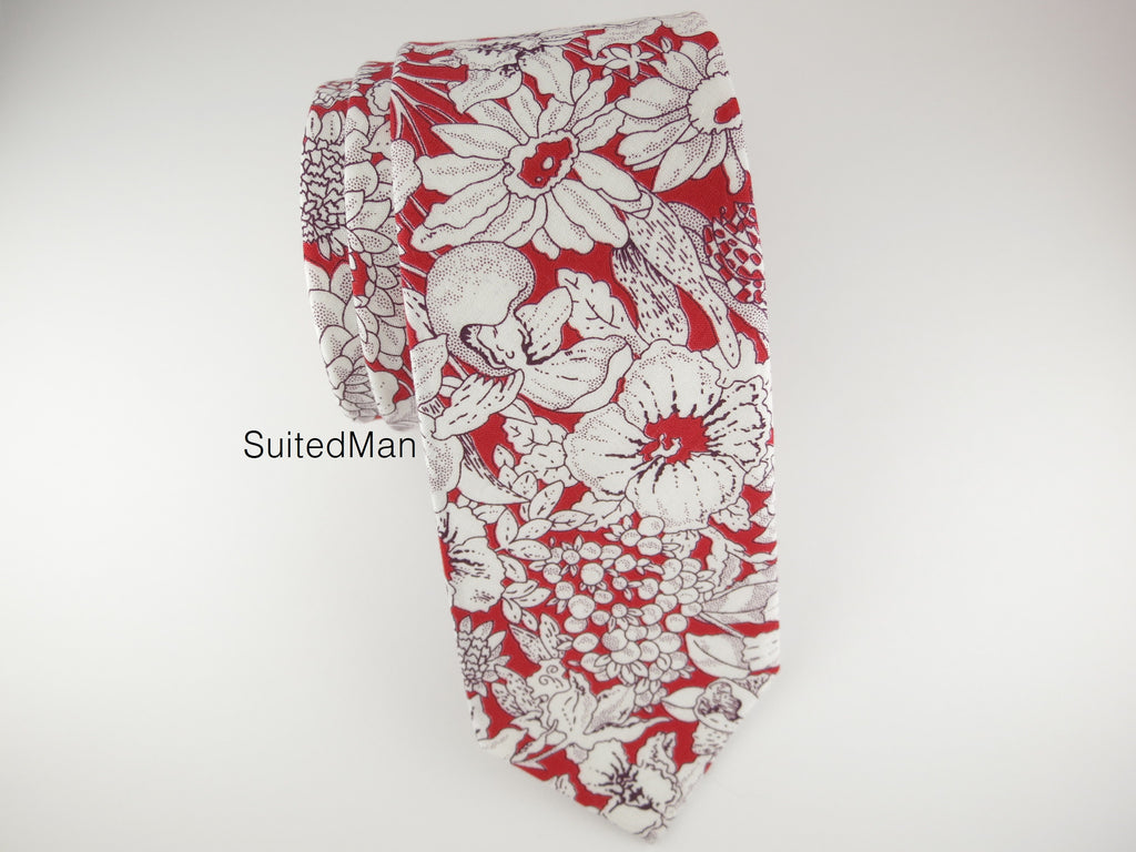 Floral Tie, White/Red Floral - SuitedMan