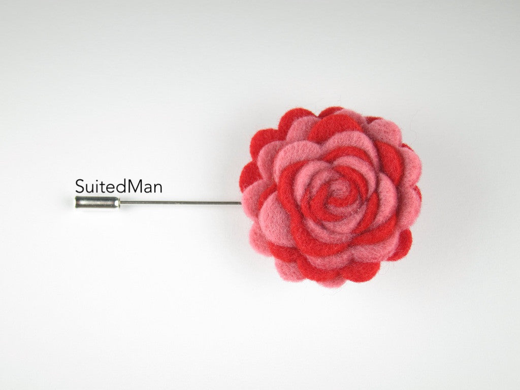 Pin Lapel Flower, Felt, Colorway, Shades of Red - SuitedMan