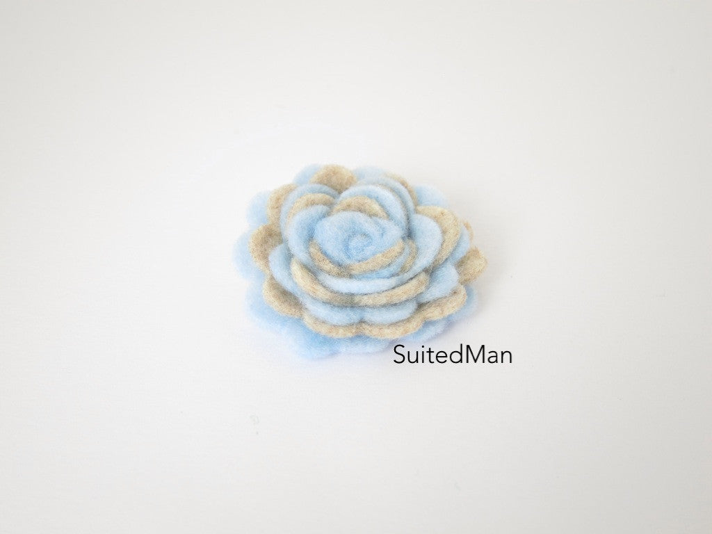 Lapel Flower, Felt, Two Tone, Baby Blue/Burlap Colorway - SuitedMan