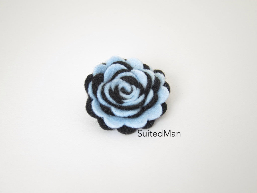 Lapel Flower, Felt, Two Tone, Baby Blue/Black Colorway - SuitedMan