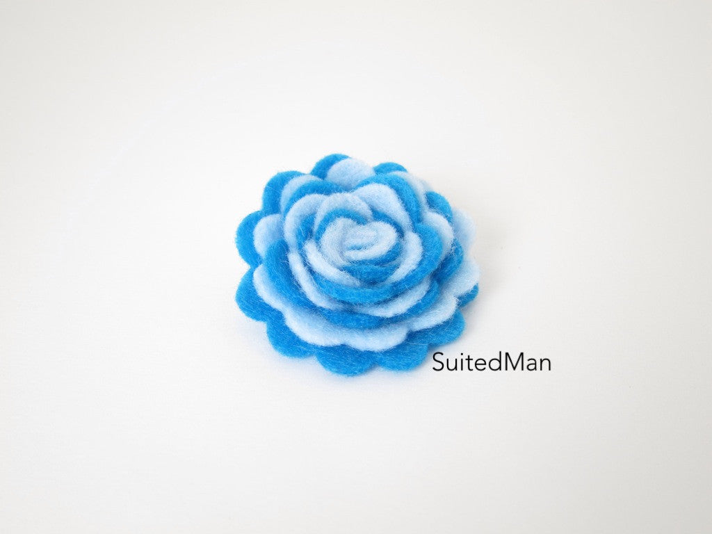 Lapel Flower, Felt, Two Tone, Baby Blue/Aqua Blue Colorway - SuitedMan