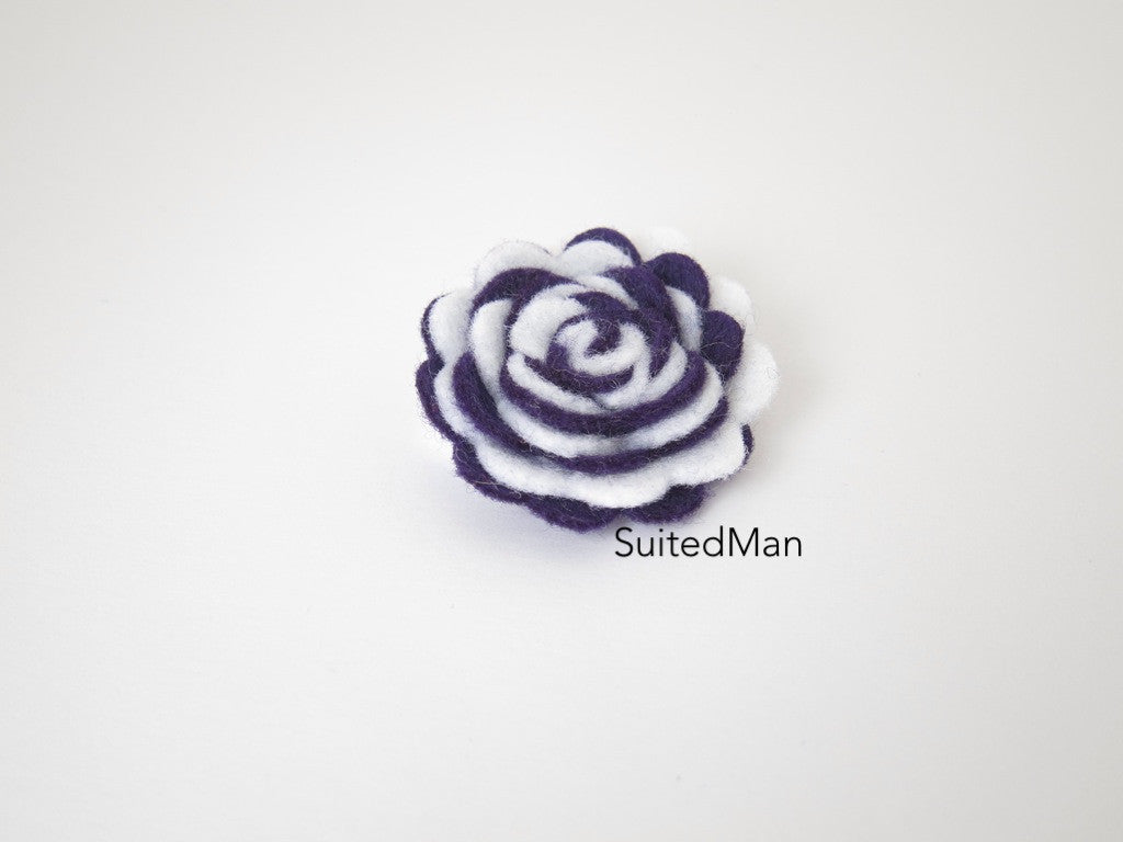 Lapel Flower, Felt, Two Tone, White/Deep Purple Colorway - SuitedMan