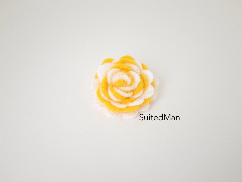 Lapel Flower, Felt, Two Tone, White/Deep Yellow Colorway - SuitedMan
