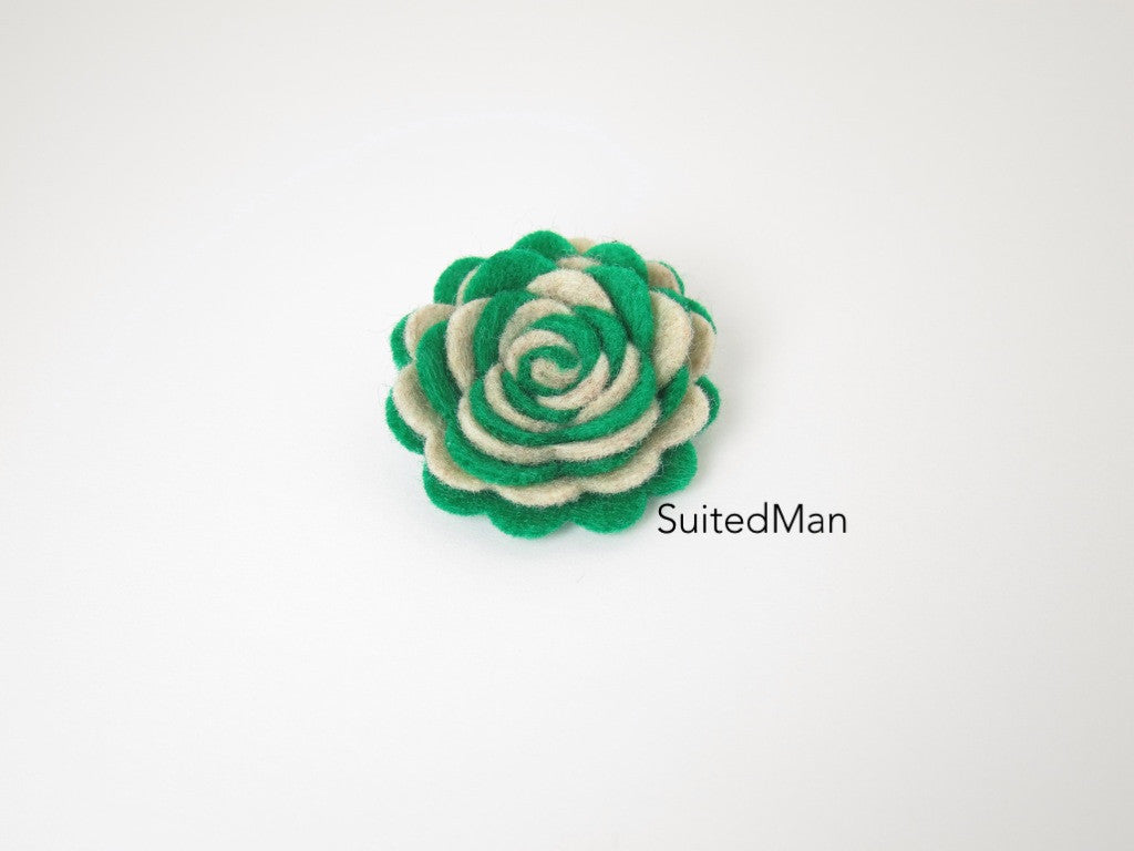 Lapel Flower, Felt, Two Tone, Burlap/Emerald Green Colorway - SuitedMan