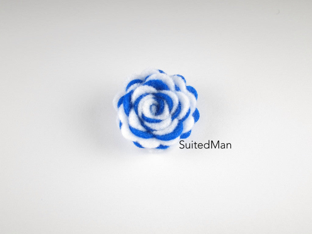 Lapel Flower, Felt, Two Tone, Royal Blue/White Colorway - SuitedMan