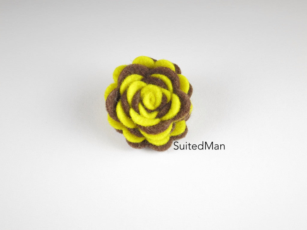 Lapel Flower, Felt, Two Tone, Yellow/Brown Colorway - SuitedMan