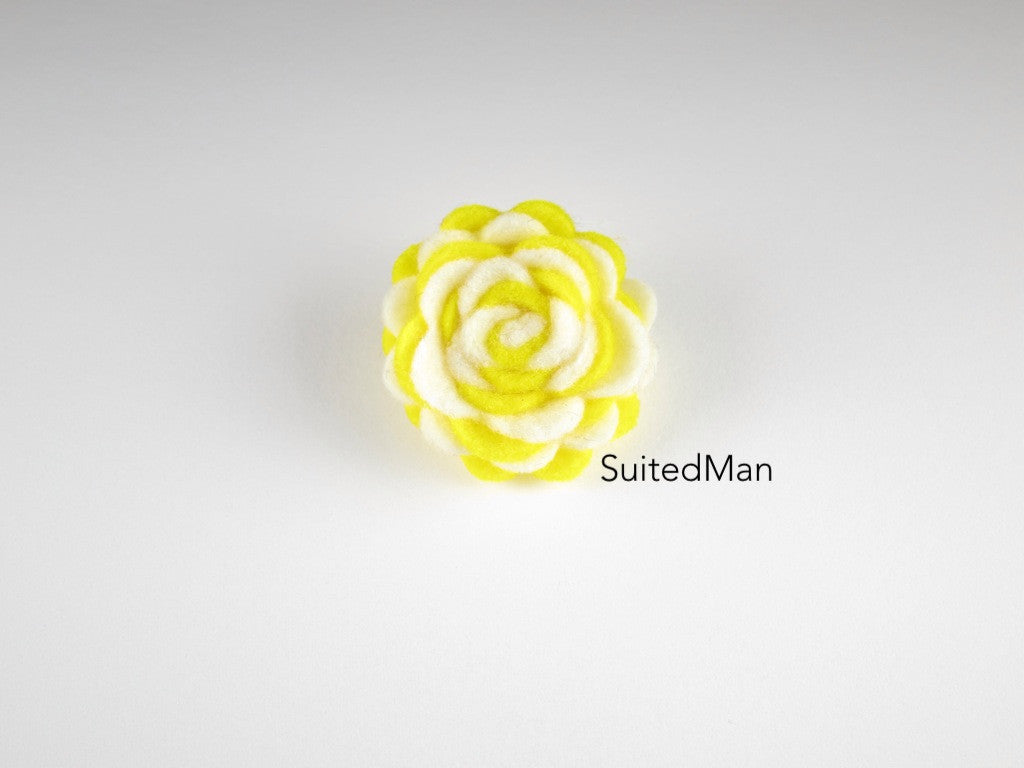 Lapel Flower, Felt, Two Tone, Cream/Yellow Colorway - SuitedMan