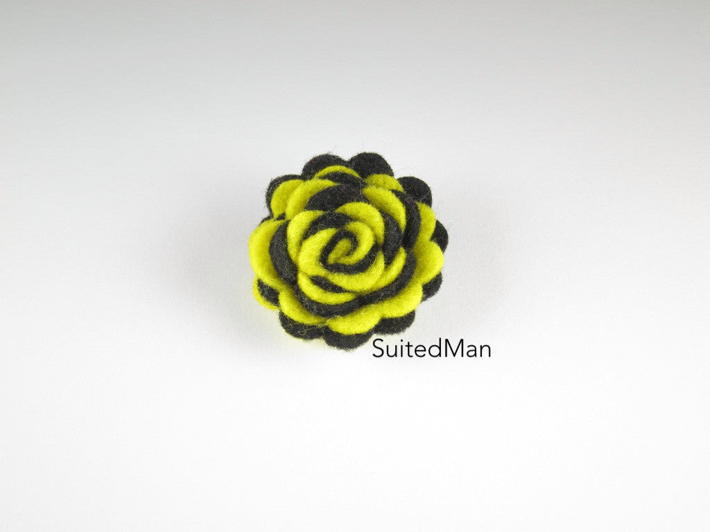 Lapel Flower, Felt, Two Tone, Yellow/Black Colorway - SuitedMan
