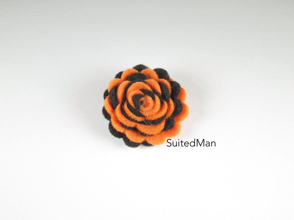 Lapel Flower, Felt, Two Tone, Tangerine/Black Colorway - SuitedMan