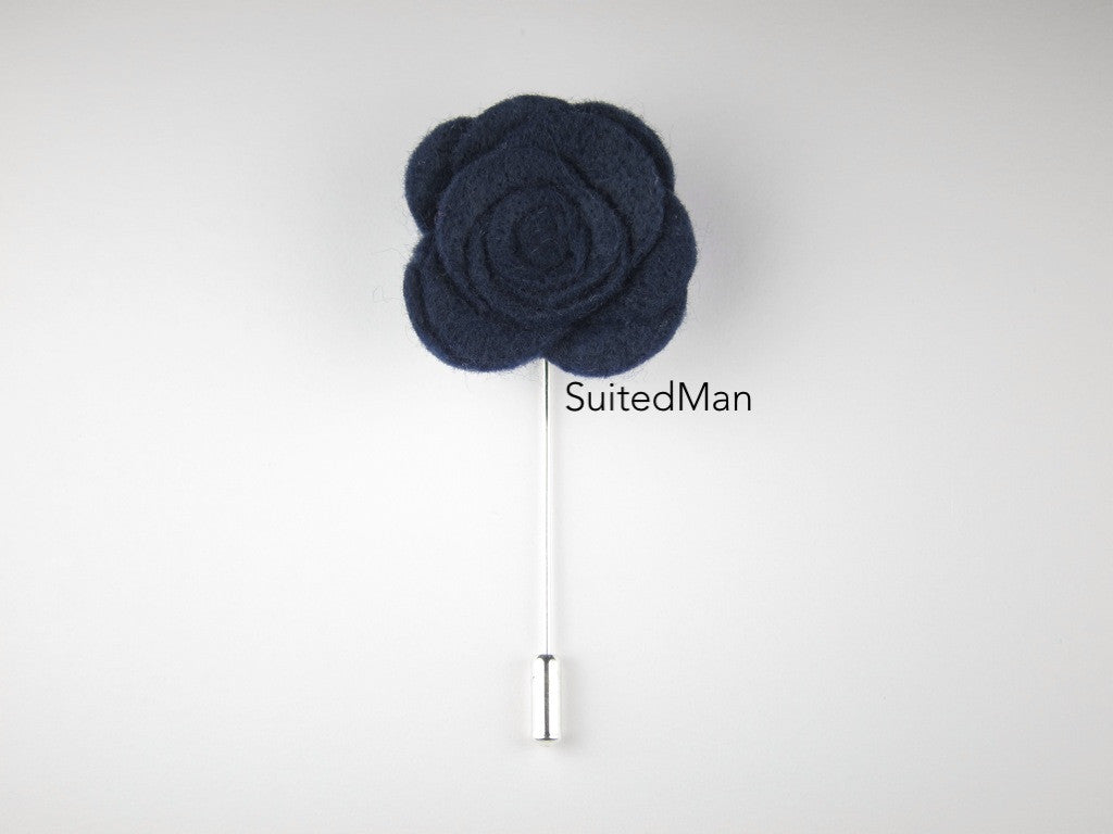Pin Lapel Flower, Felt, Rose, Midnight Blue - SuitedMan