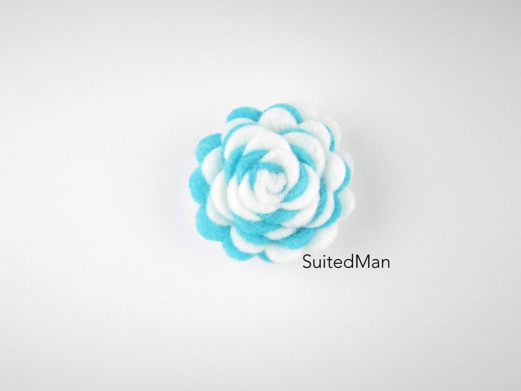 Lapel Flower, Felt, Two Tone, Ice Blue/White Colorway - SuitedMan