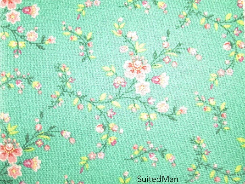Pocket Square, Pink/Cream Cherry Blossom with Signature Leaf - SuitedMan