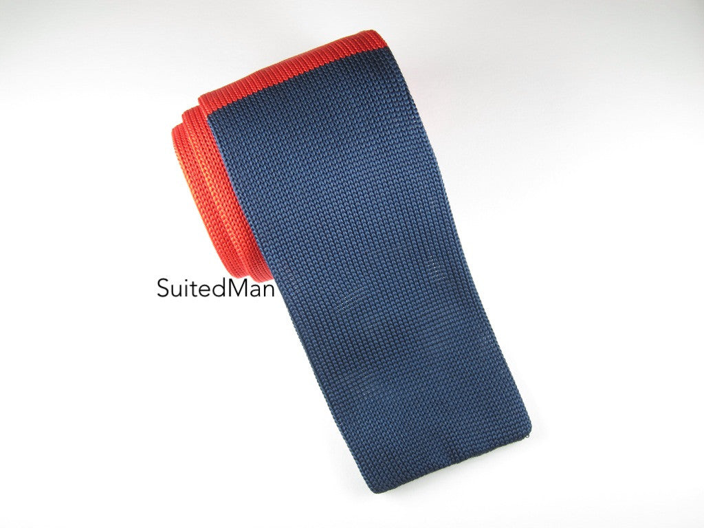 Knit Tie, Colorblock, Red/Blue - SuitedMan