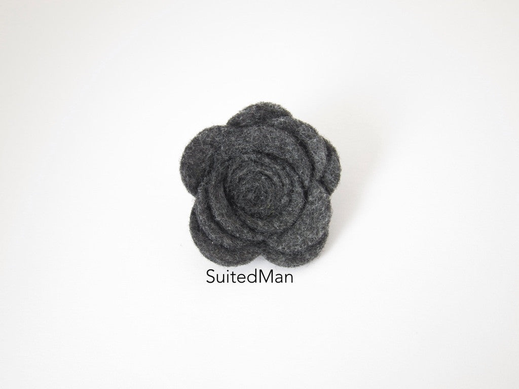 Lapel Flower, Felt, Rose, Dark Grey - SuitedMan