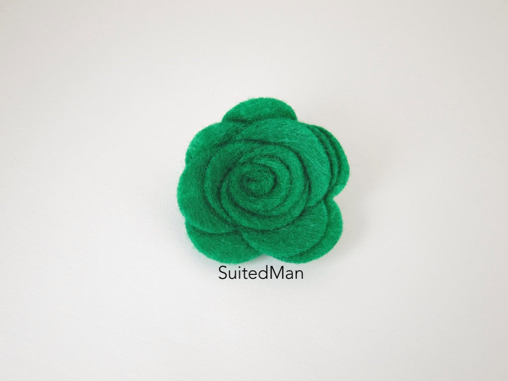 Lapel Flower, Felt, Rose, Emerald Green - SuitedMan