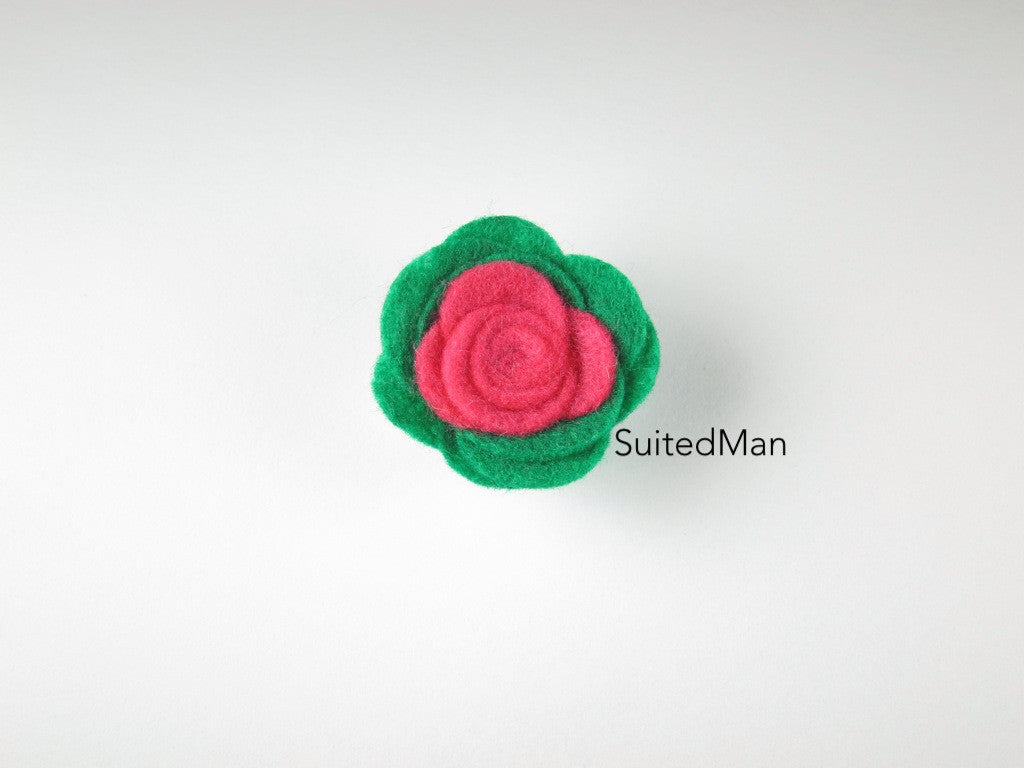 Lapel Flower, Felt, Colorblock, Neon Pink/Emerald Green - SuitedMan