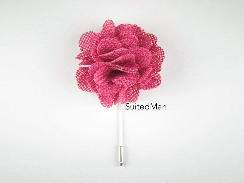 Pin Lapel Flower, Burlap, Magenta - SuitedMan