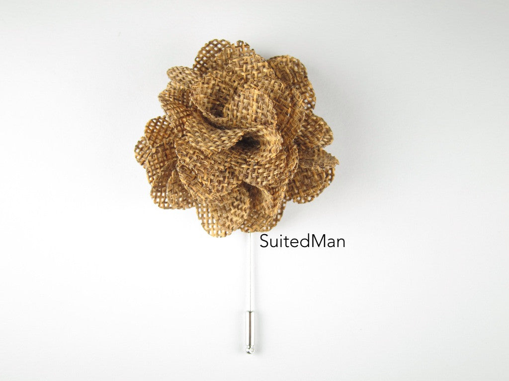 Pin Lapel Flower, Burlap, Cinnamon - SuitedMan