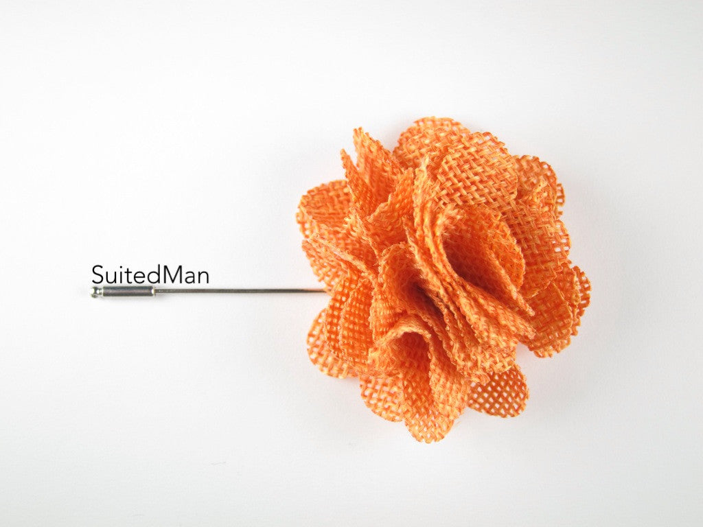 Pin Lapel Flower, Burlap, Coral - SuitedMan