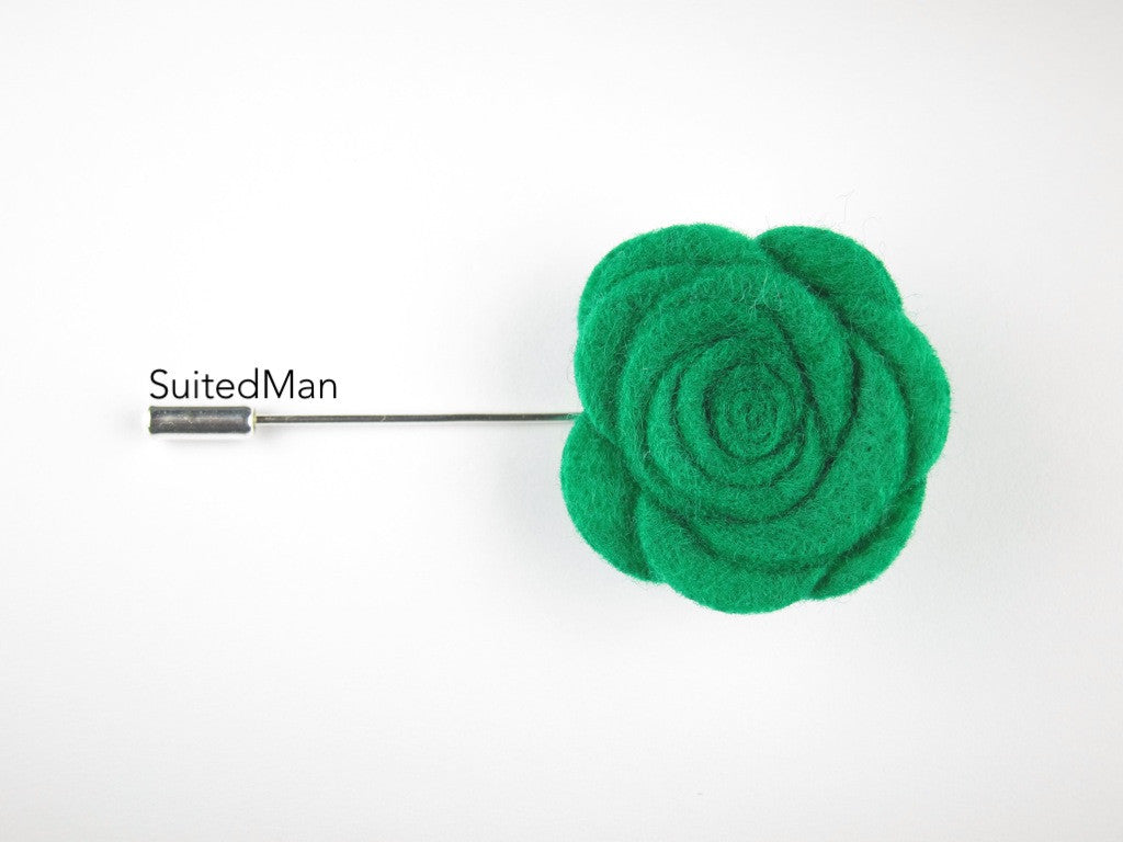 Pin Lapel Flower, Felt, Rose, Emerald Green - SuitedMan
