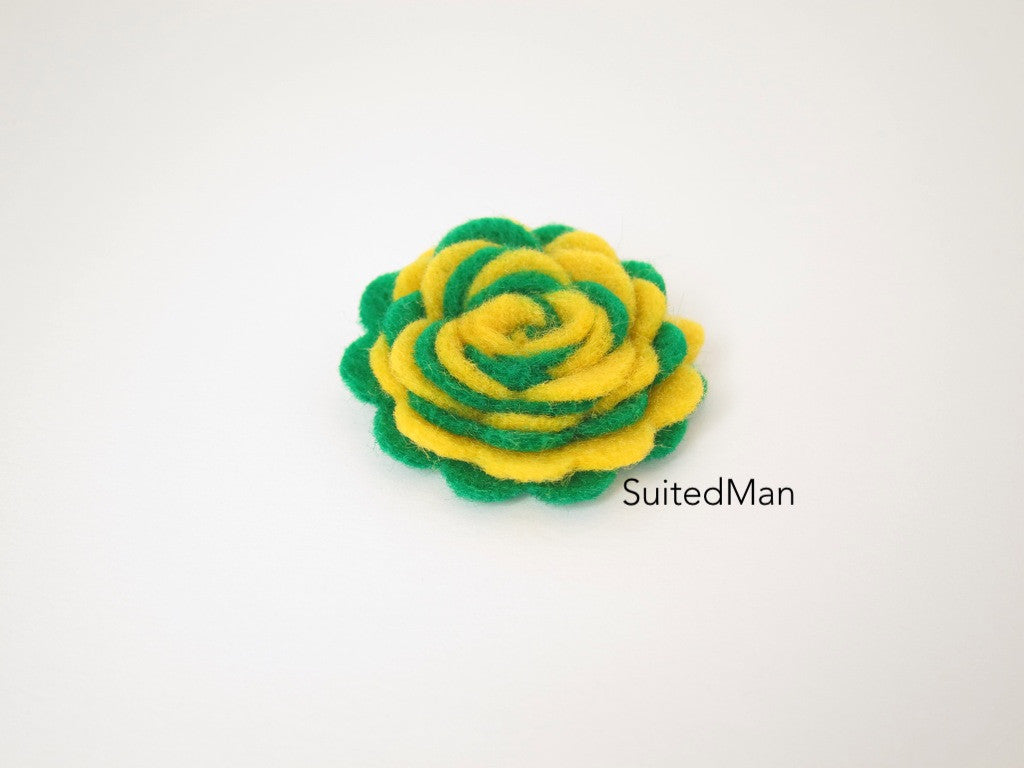 Lapel Flower, Felt, Two Tone, Deep Yellow/Emerald Green Colorway - SuitedMan
