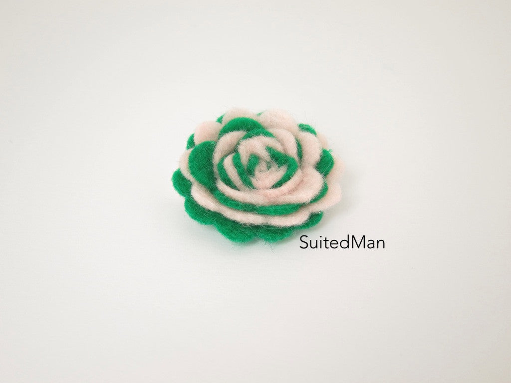 Lapel Flower, Felt, Two Tone, Light Pink/Emerald Green Colorway - SuitedMan