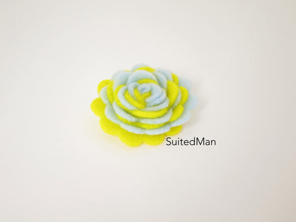Lapel Flower, Felt, Two Tone, Baby Blue/Yellow Colorway - SuitedMan