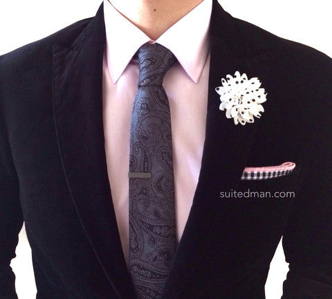 Lapel Flower, Polka Dots, White/Black - SuitedMan